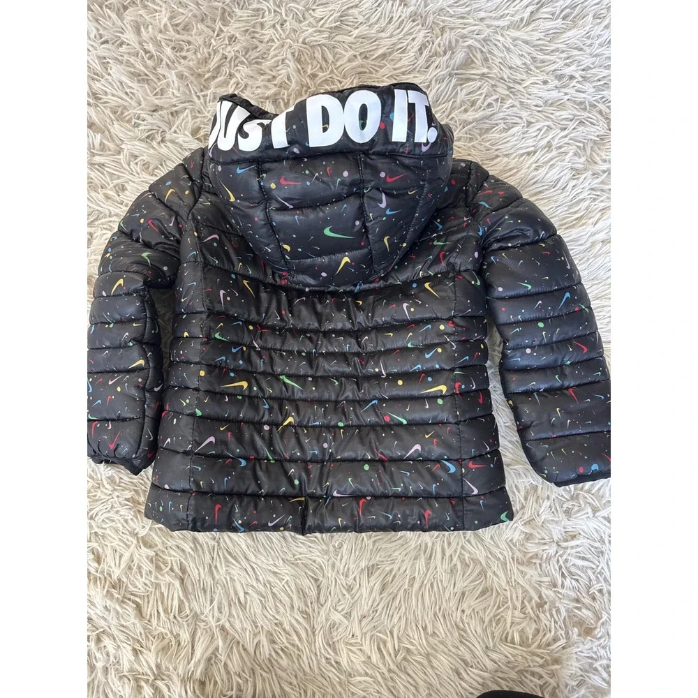 Nike Toddler Girls‎ Black Multi-Color Swoosh Puffer Jacket Hooded 2T Just Do It